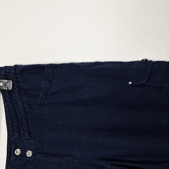 INC International Concepts Navy Blue Lagenlook 100% Linen Utility Cargo Pants 10 - Picture 5 of 15